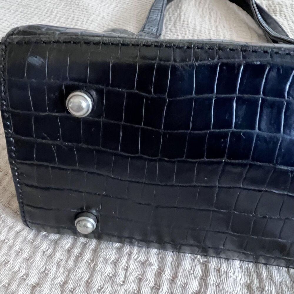 Donald J Pliner Bag Womens Medium Black Croc Embossed Leather Shoulder Tote USA - Picture 15 of 16